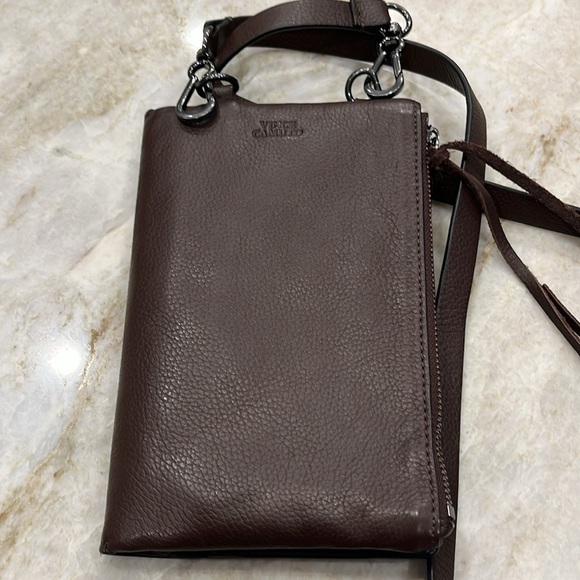 Vince Camuto Leather Bi-Fold Wallet | Dark Brown | Detachable Crossbody Strap - Picture 3 of 9
